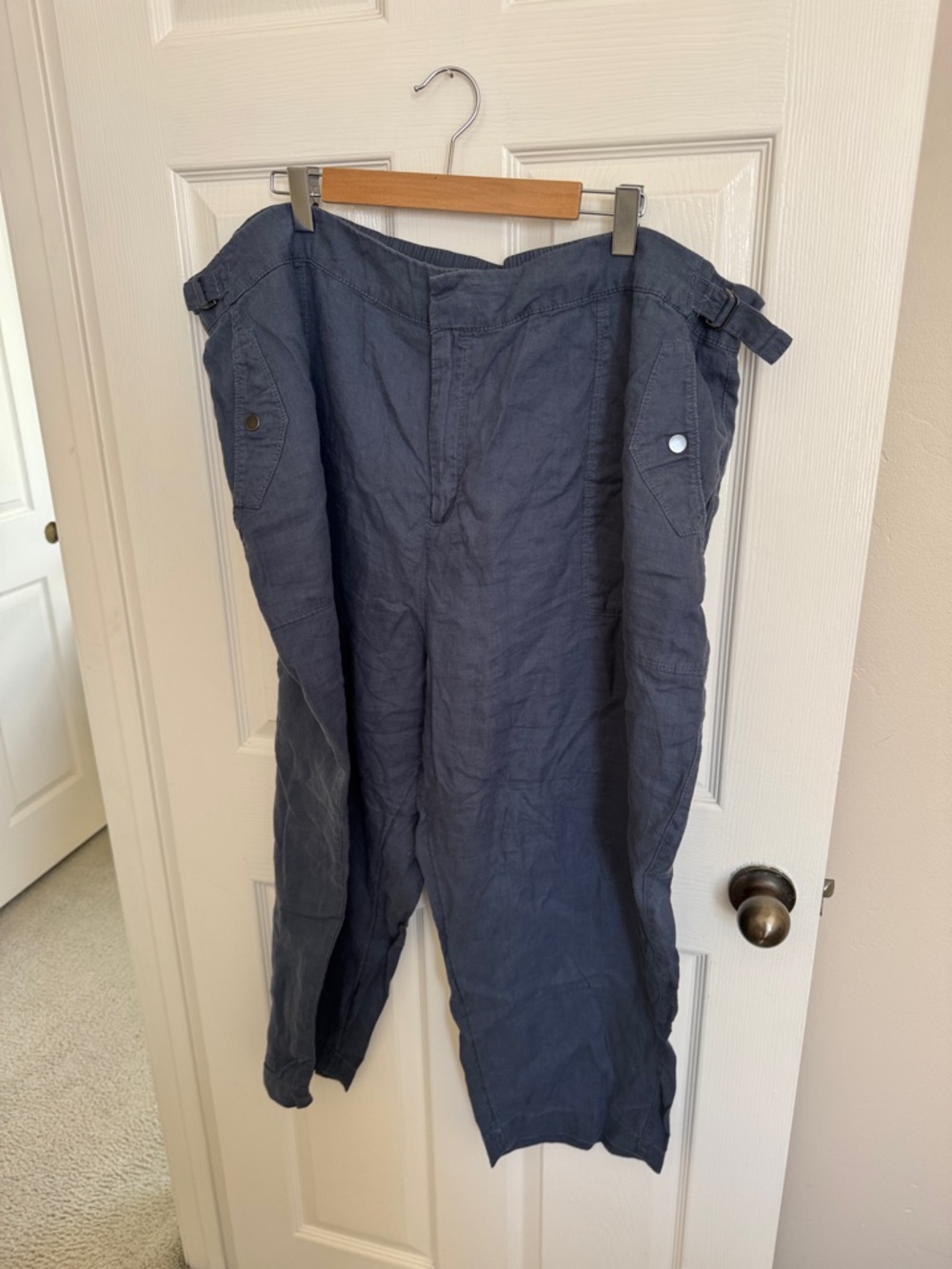 Athleta Navy Cargo Linen-Blend Utility Pants